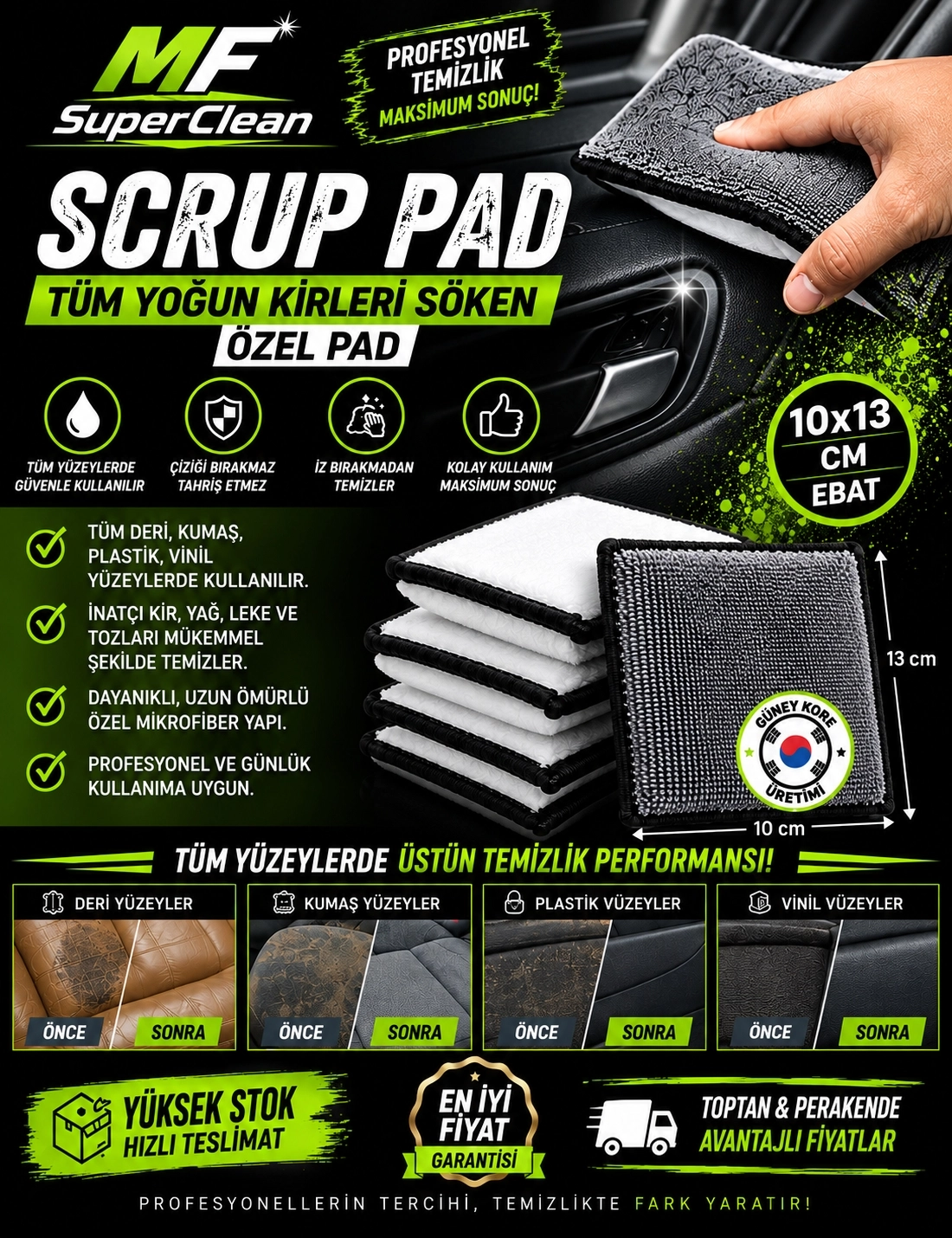 SUPERCLEAN BÜYÜK BOY  SCRUP PAD -  PLASTİK VE DERİ TEMİZLİK PEDİ